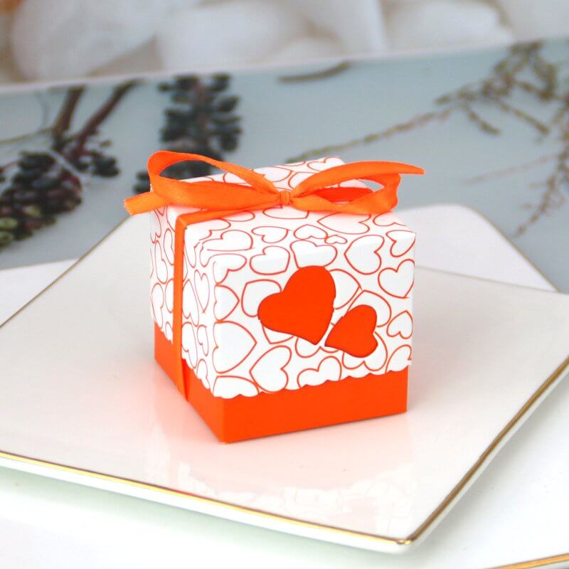 Love Heart Baby Shower Favour Box 10 Pack - Orange