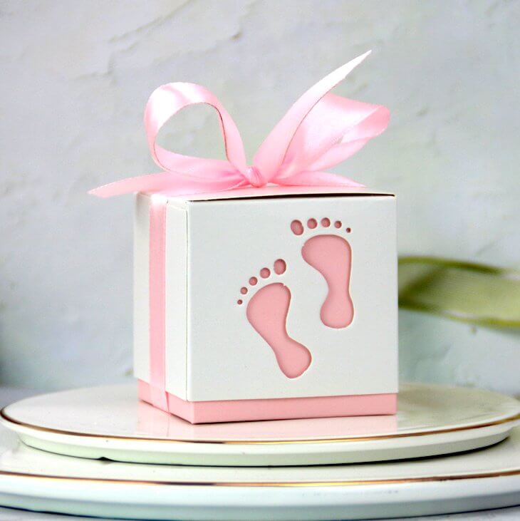 Baby Footprint Baby Shower Favour Box 10 Pack - Pink