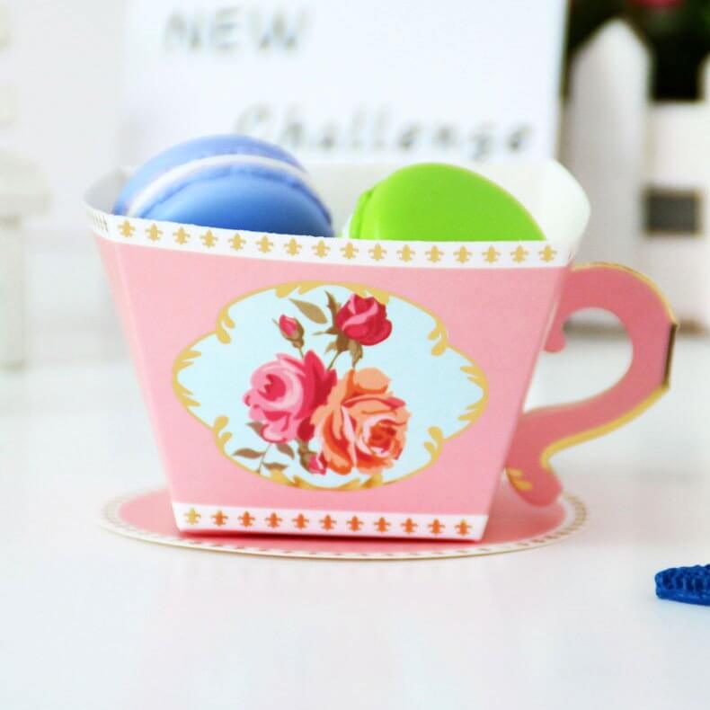 Tea Cup Shaped Baby Shower Favour Box 10 Pack - Pink