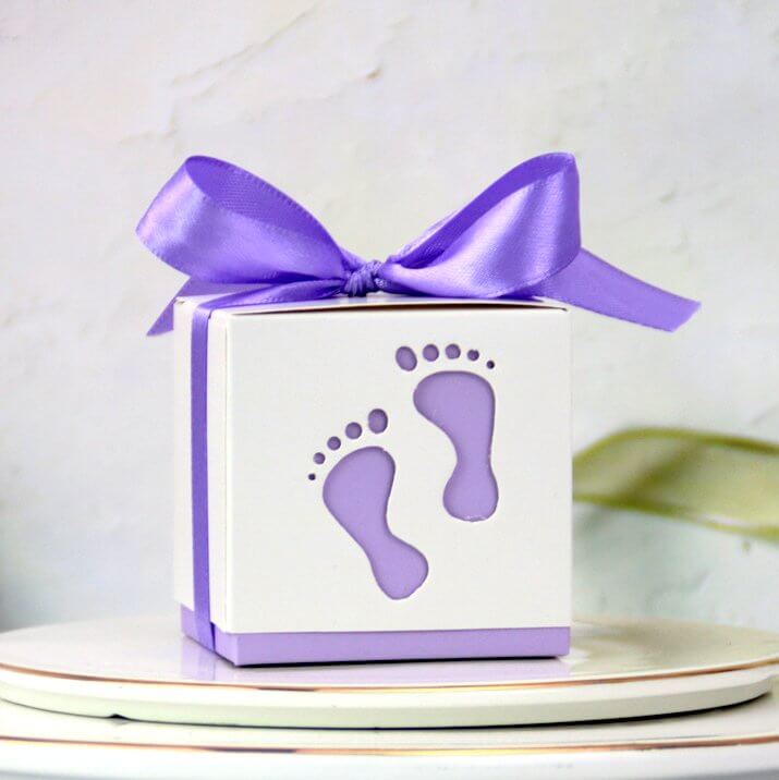 Baby Footprint Baby Shower Favour Box 10 Pack - Purple