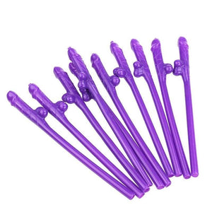 Purple Naughty Hens Party Penis Shaped Drinking Straw 10 Pack