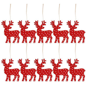 Online Party Supplies Wooden Christmas Tree Hanging Ornaments (Pack of 10) red reindeers
