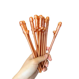 Rose Gold Naughty Hens Party Penis Shaped Drinking Straw 10 Pack