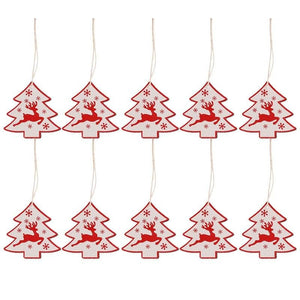 Online Party Supplies White Wooden Christmas Tree Hanging Decorations (Pack of 10)