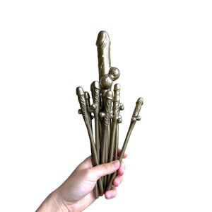 Combo Gold Penis Drinking Straw & Jumbo Dick Straw 11 Pack