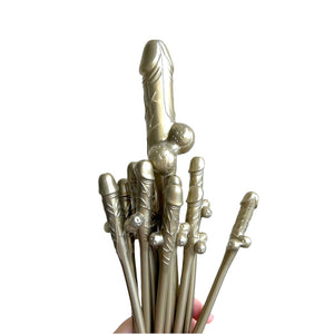 Combo Gold Penis Drinking Straw & Jumbo Dick Straw 11 Pack