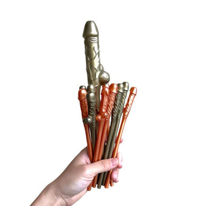 Combo Jumbo Gold & Rose Gold Penis Drinking Straw 11 Pack