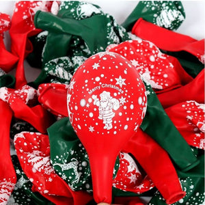 12" Red & Green Santa Claus Printed Latex Balloon Bouquet (10 pieces) - Christmas Party Decorations
