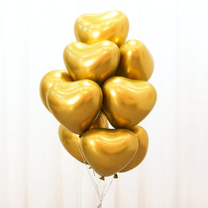 12" Chrome Heart Latex Balloon 10 Pack - Metallic Gold