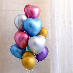 12" Chrome Heart Latex Balloon 10 Pack - Mix Colours