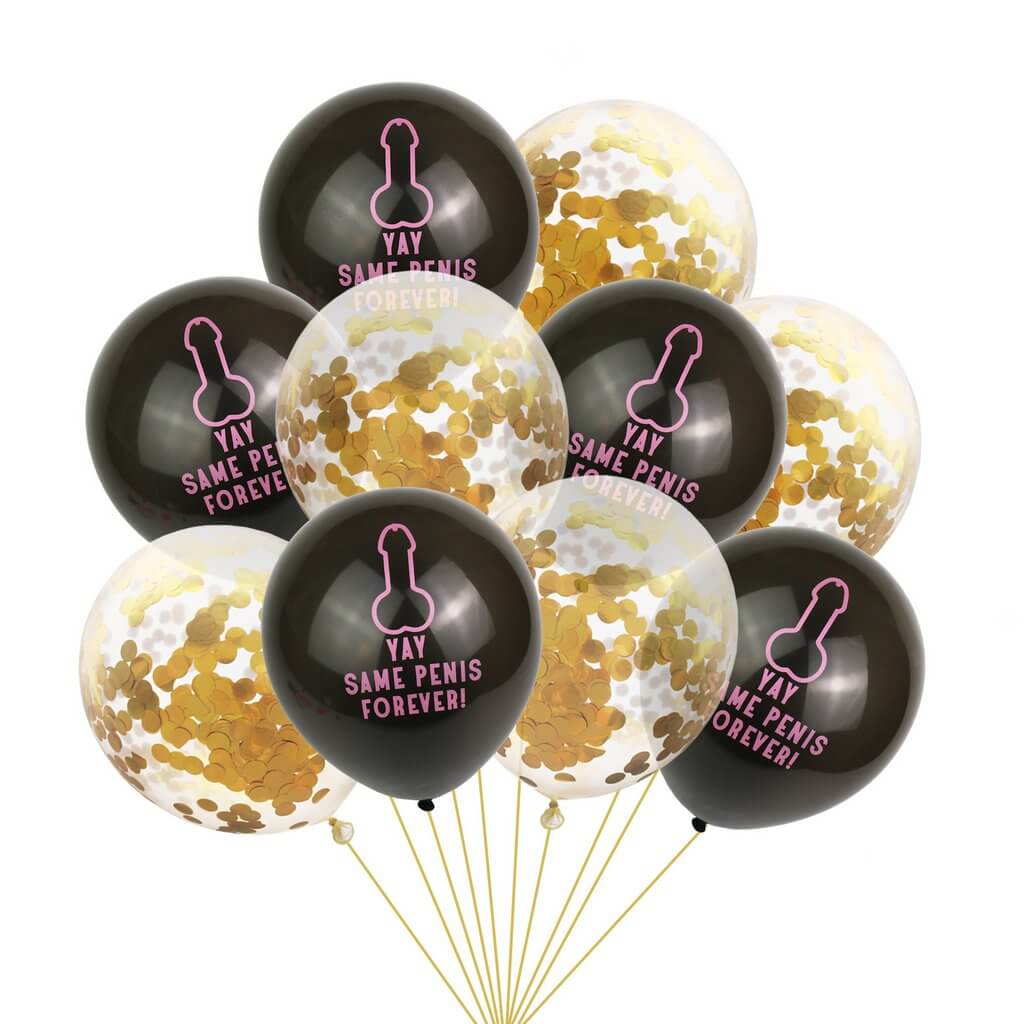 Pink Yay Same Penis Forever Gold Confetti Latex Balloon Bouquet (10 pieces)