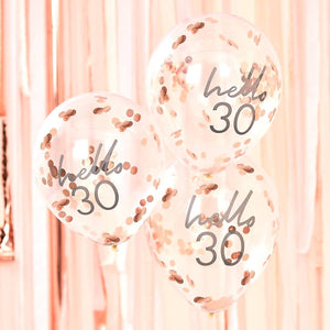 Ginger Ray Rose Gold Confetti 'Hello 30' Balloon 5 Pack