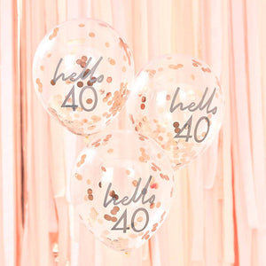 Ginger Ray Rose Gold Confetti 'Hello 40' Balloon 5 Pack