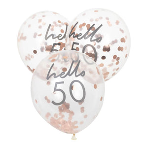 Ginger Ray Rose Gold Confetti 'Hello 50' Balloon 5 Pack