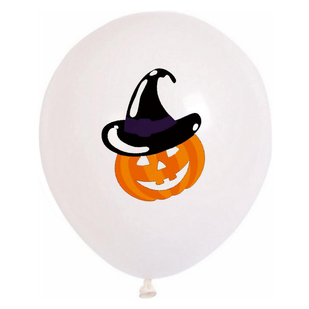 12" Spooky Halloween Pumpkin Wearing Hat Latex Balloon 10 Pack - White