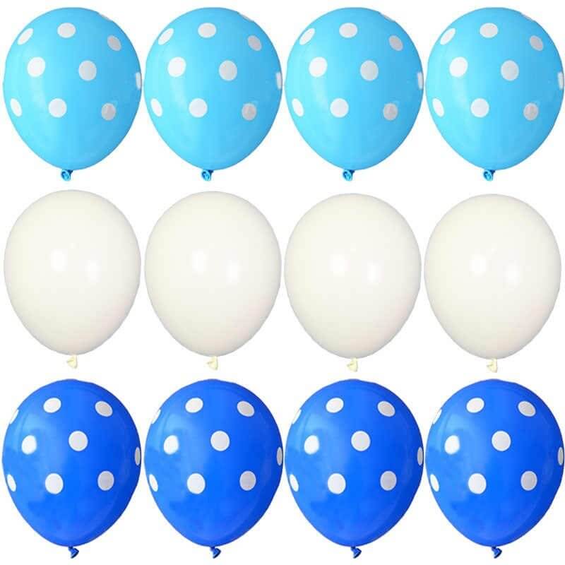 12-inch White & Blue Polka Dot Latex Balloons 12pk
