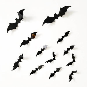 3D Removable Plastic Bat Wall Sticker 4 Size 12 Pack - Black