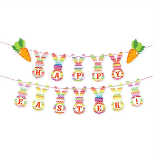 Happy Easter Bunny Rabbit with Carrot Cardstock Paper Banner Bunting