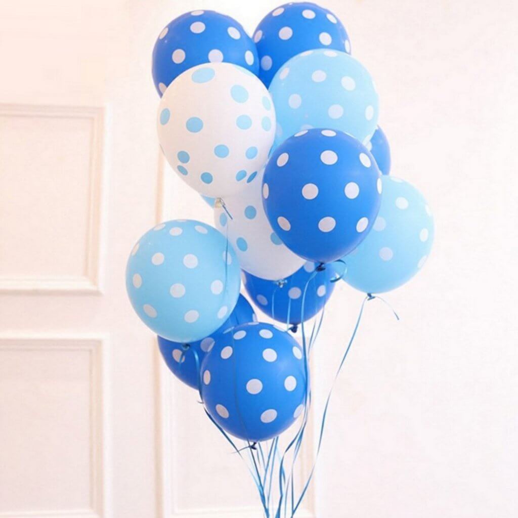 12" Transparent & Blue Polka Dot Latex Balloon Bouquet (Pack of 15) - Boy's Gender Reveal Party Decorations