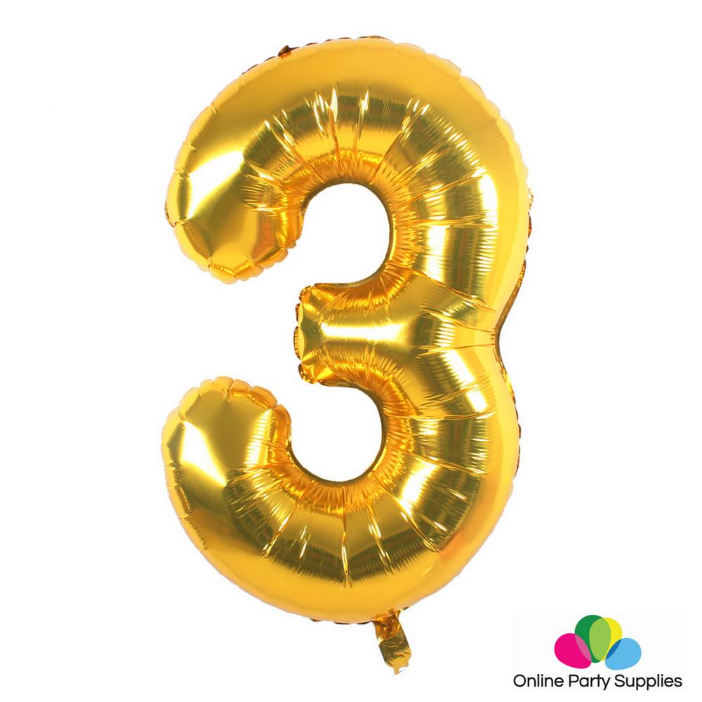 16" Gold Foil Balloon - Number 3 - Online Party Supplies