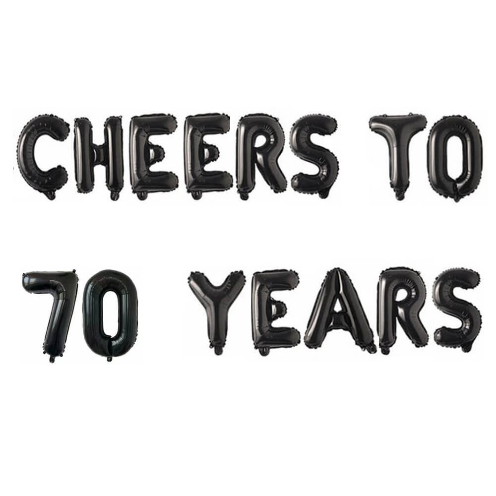 16" Black CHEERS TO 70 YEARS Foil Balloon Banner