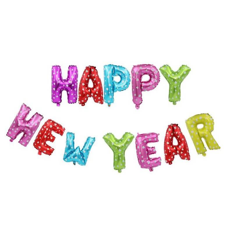 16" Colourful White Herat HAPPY NEW YEAR Foil Balloon Banner - New Year's Eve Party Decorations