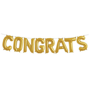 16 Inch Gold "CONGRATS" Foil Letter Balloon Banner - Online Party Supplies