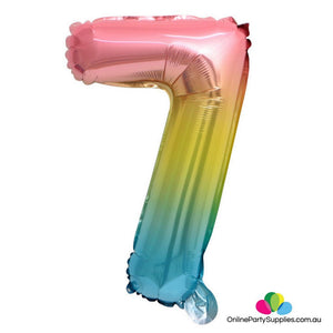 16" Pastel Iridescent Rainbow Number 7 Foil Balloon - Online Party Supplies