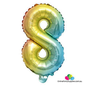16" Pastel Iridescent Rainbow Number 8 Foil Balloon - Online Party Supplies