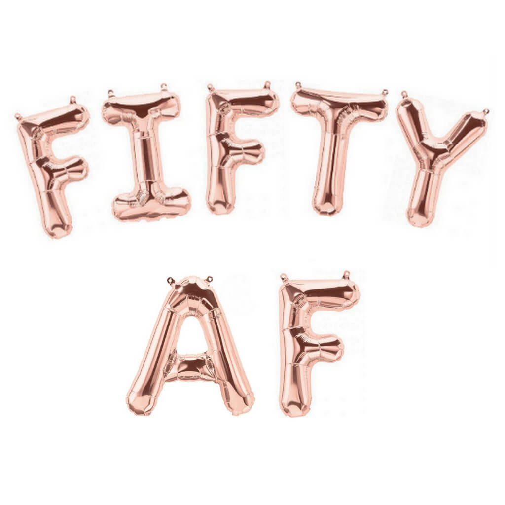 16" Rose Gold FIFTY AF Foil Birthday Balloon Banner