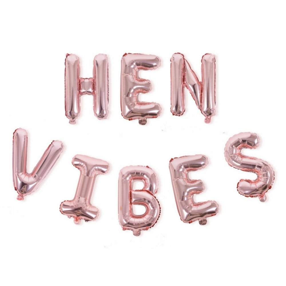16 Inch Rose Gold HEN VIBES Foil Balloon Banner - Online Party Supplies