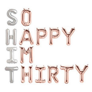 Online Party Supplies Australia 16 inch rose gold 'SO HAPPY IM THIRTY' foil balloon banner bunting