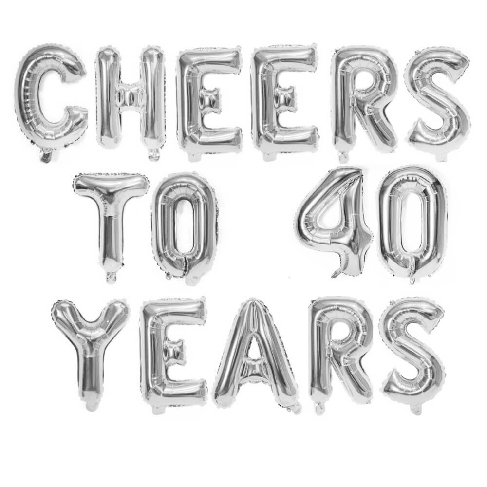 16" Silver CHEERS TO 40 YEARS Foil Balloon Banner