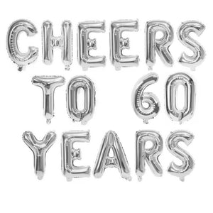 16" Silver CHEERS TO 60 YEARS Foil Balloon Banner