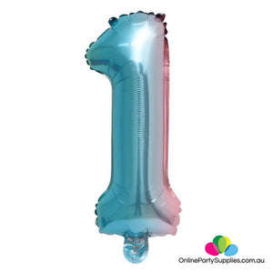 32" Iridescent Rainbow Ombre Number 1 Party Foil Balloon - Online Party Supplies