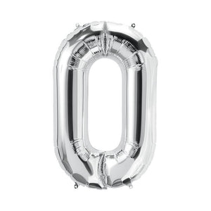 Online Party Supplies 16" Silver Number 0 Air Filled Foil Balloon - Party Decorations