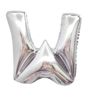 Online Party Supplies 16" Silver Letter W Air Filled Foil Balloon - Party Decorations