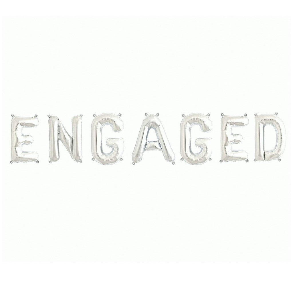 16 Inch Silver 'ENGAGED' Foil Balloon Banner - Engagement, Bridal Shower Party Decorations
