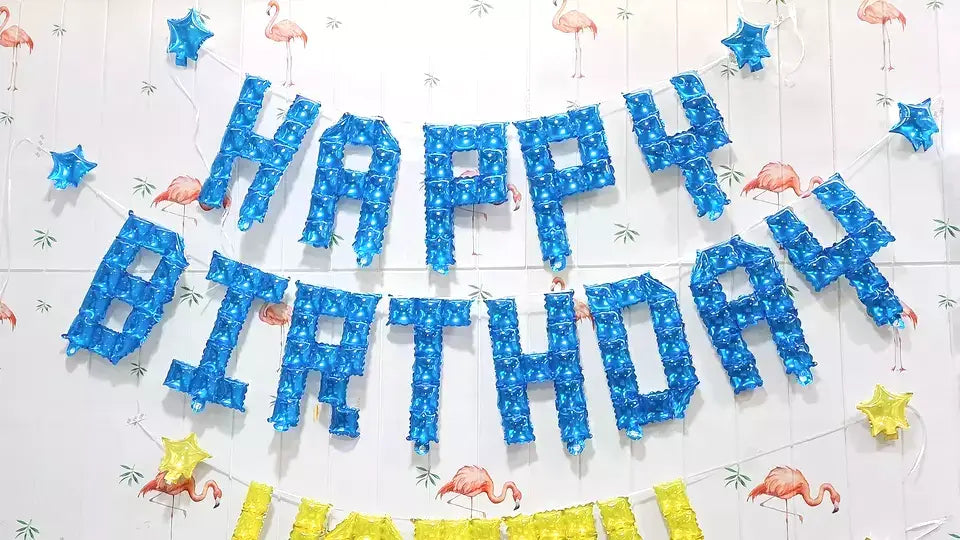 Video Game Pixel HAPPY BIRTHDAY Foil Balloon Banner - Blue
