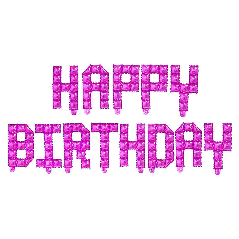 Video Game Pixel HAPPY BIRTHDAY Foil Balloon Banner - Hot Pink