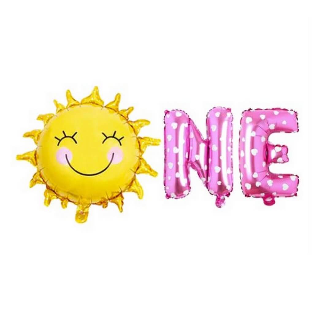 16" Pink ONE with Smiling Sun First Birthday Party Foil Balloon