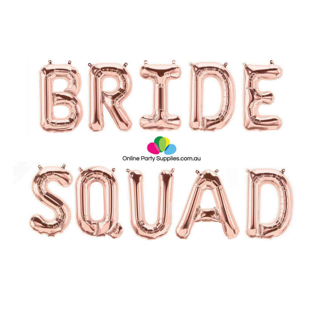 16" Online Party Supplies Rose Gold BRIDE SQUAD Foil Balloon Banner