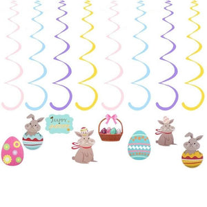 Happy Easter Bunny Rabbit & Easter Eggs Wind Spiral Swirls Pack of 16