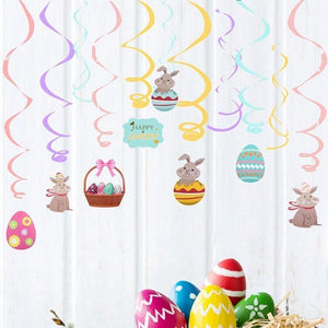 Happy Easter Bunny Rabbit & Easter Eggs Wind Spiral Swirls Pack of 16