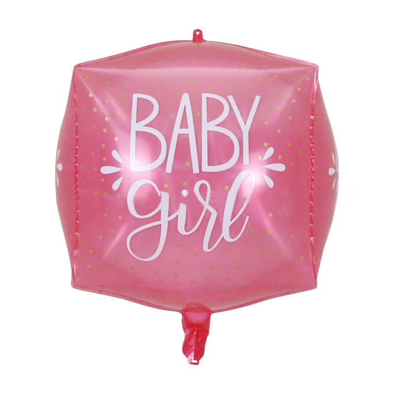 18" 4D Pink Baby Girl Baby Shower Cube Box Foil Balloon