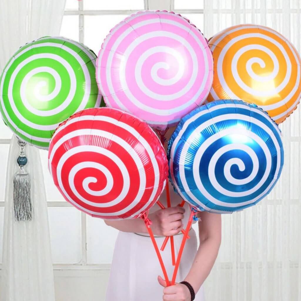 18" Online Party Supplies Multicoloured Spiral Sweet Candy Lollipop Balloon Candyland Party Theme