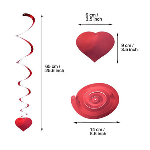 Red Heart Shaped Foil Wind Spiral Swirls Pack of 18 - Valentine's Day Hanging Decorations