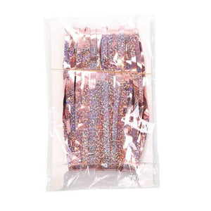 metallic rose gold tinsel curtain for birthday party decorations