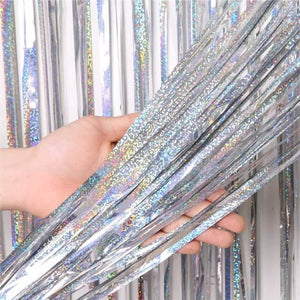 1m x 2m Online Party Supplies Australia Laser Glitter Silver Tinsel Foil Fringe Rain Curtain