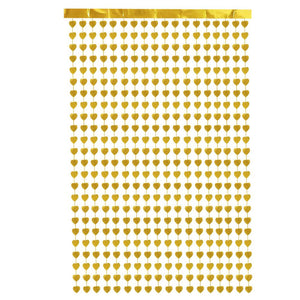 1m x 2m Heart Tinsel Foil Fringe Curtain - Gold